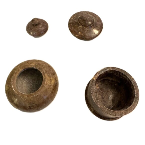 Set of 2 Vintage Brown Marble-Like Mini Trinket Boxes, Decor - Picture 3 of 5